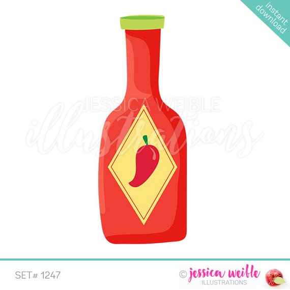 Instant Download Hot Sauce Cute Digital Clipart, Hot Sauce Bottle Clip art, Condiment Graphics, Jar of Hot Sauce Illustration, #1247 Il_570xn