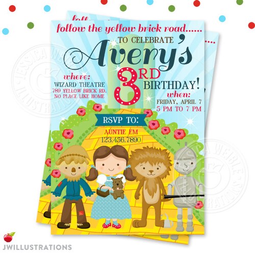 Wizard of Oz Theme V2 Premade Printable Invitation - Custom Wizard of Oz Party Invitation- 4x6 or 5x7 inches Wizard of Oz Party Invitation