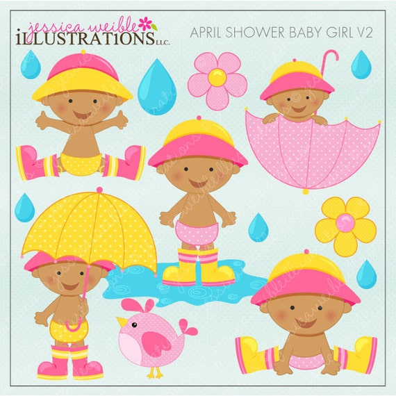 April Shower Baby Girl V2 Cute Digital Clipart for ...