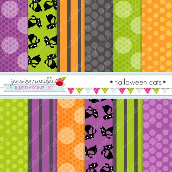 Halloween Cats Cute Digital Papers Commercial Use Ok Etsy