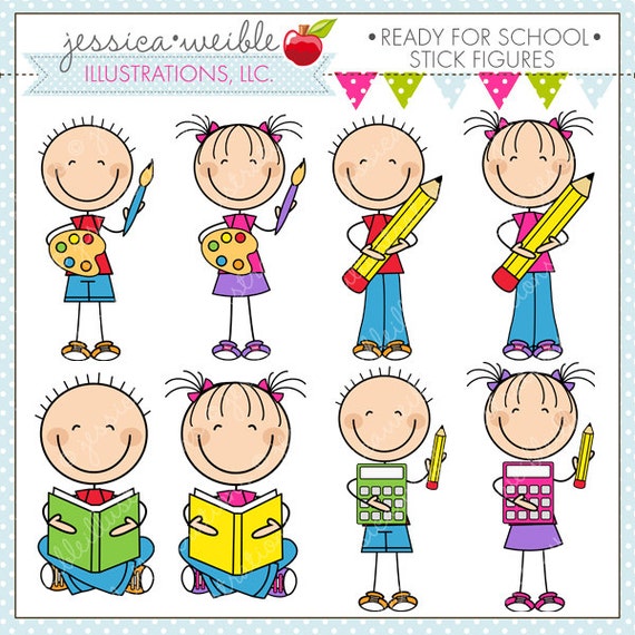 Ready For School Stick Figures Cute Digital Clipart For Etsy