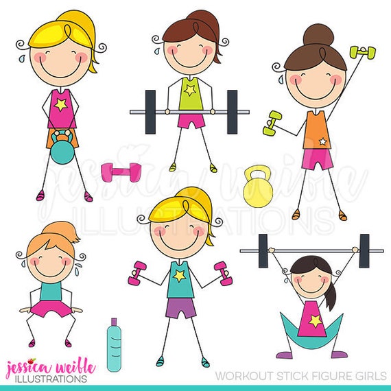 Workout Stick Figures Cute Digital Clipart Commercial Use Ok Etsy