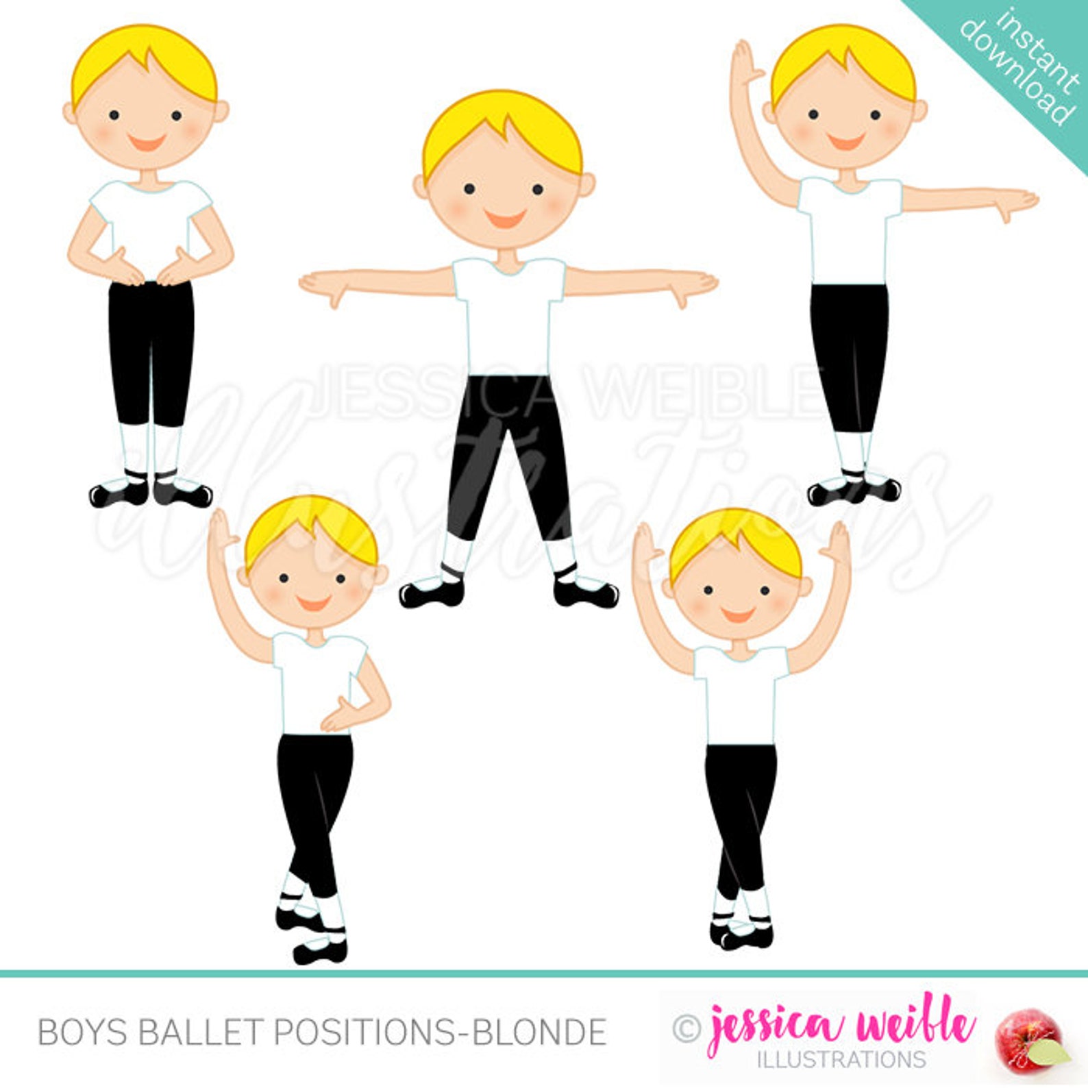blonde boys ballet positions cute digital clipart, ballerina clip art, ballet graphics, ballet positions, instant download, ball