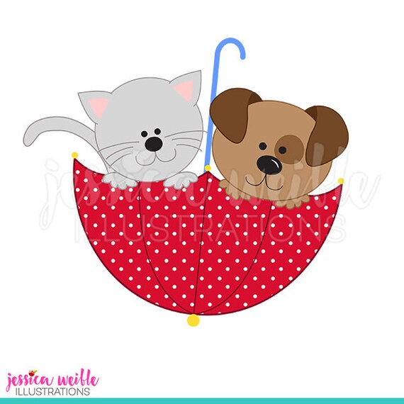 Cat And Dog Umbrella Cute Digital Clipart Raining Cats And Etsy