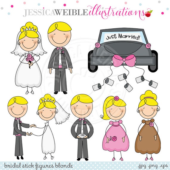 bridal stick figures blonde cute digital clipart commercial use