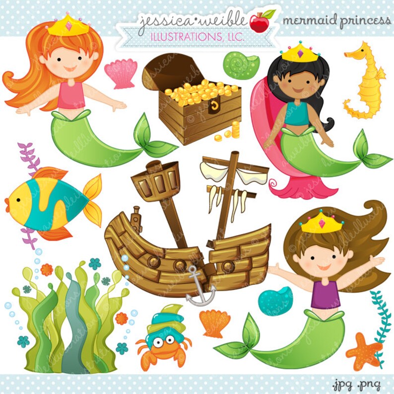 Mermaid Princess Cute Digital Clipart Commercial Use Ok Mermaid Clipart Mermaid Graphics Digital Art Mermaids