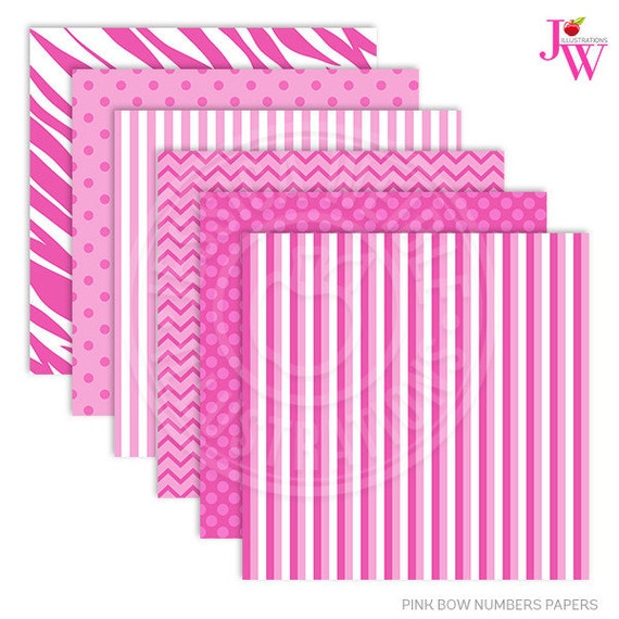 Made to Match Pink Bow Numbers Cute Digital Papers, Pink Patterned Papers, Pink digital papers, pink patterns, girl pink Il_570xn