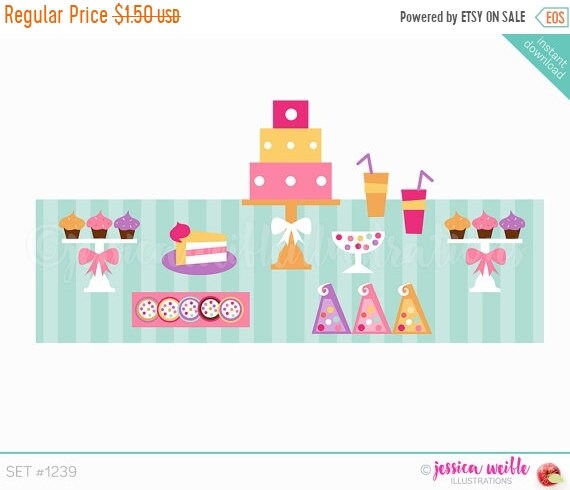 SALE Instant Download Dessert Table Buffet Cute Digital Clipart, Candy Table Clip art, Cake Graphics, Birthday Party Buffet Illustration, #1 Il_570xn