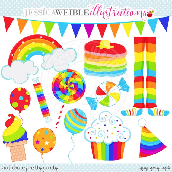 Rainbow Pretty Party Cute Digital Clipart for Commercial or Personal Use, Rainbow Clipart, Rainbow Graphics Il_570xn