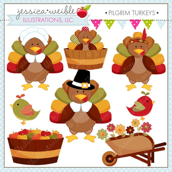 Pilgrim Turkeys Cute Thanksgiving Digital Clipart for Commercial or Personal Use, Thanksgiving Clipart, Turkey Clipart, Turkey Graphics Il_570xn