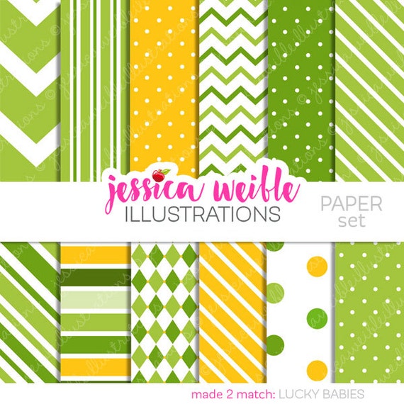 Lucky Babies Cute Digital Papers Backgrounds for Invitations, Card Design, Scrapbooking, and Web Design Il_570xn