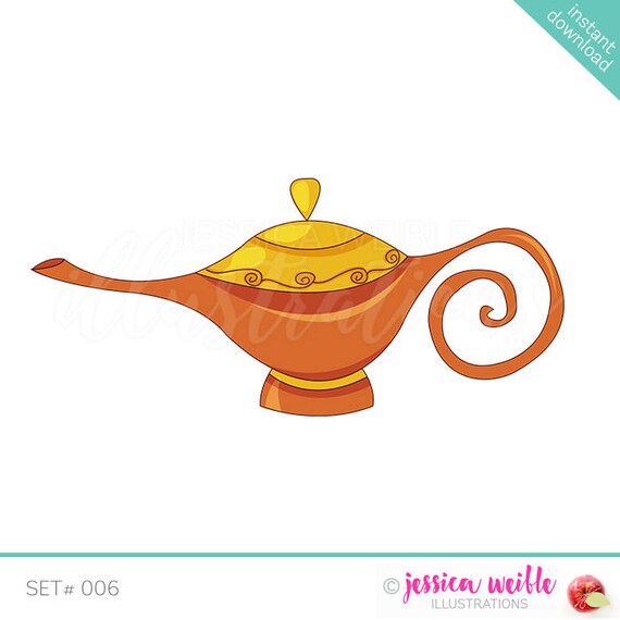 Genie Lamp Cute Digital Clipart, Genie Lamp Clip art, Desert Graphics, Genie Lamp Illustration, #006 Il_570xn