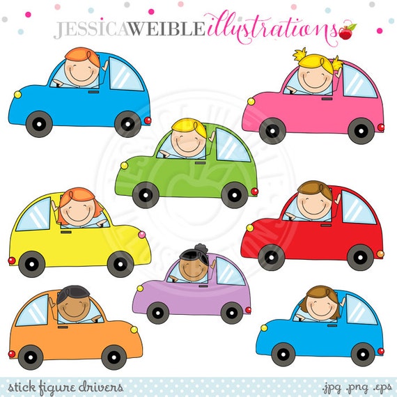 Stick Figure Drivers Cute Clipart, Scrapbook Clipart, Driving Clipart, Car Clip art, Boy Driver, Girl Driver, Driving Graphics, Kid Art Il_570xn