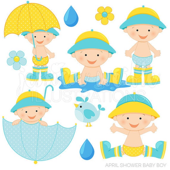 April Shower Baby Boy Cute Digital Clipart, Baby Boy with Umbrella, Baby Shower Clipart, Umbrella Baby Clip Art, Rain Puddle Graphics, Baby Il_570xn