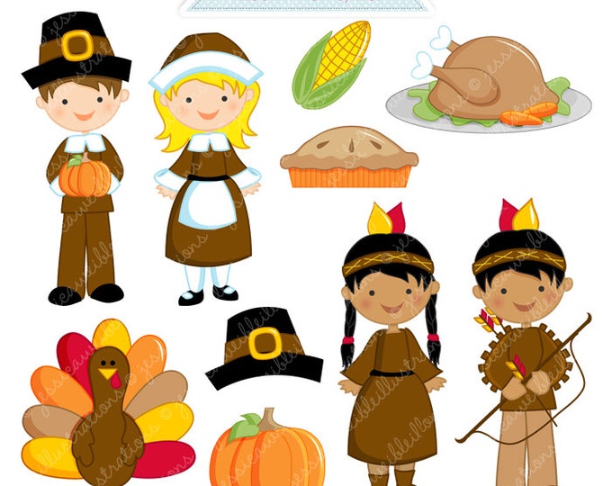 Pilgrim Kids Cute Digital Clipart Commercial Use OK | Etsy