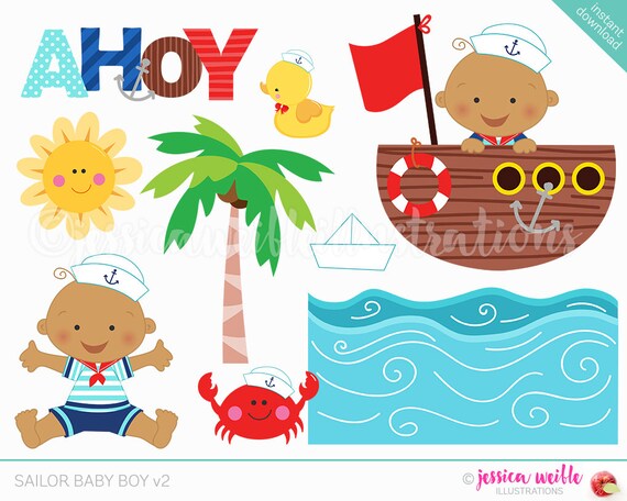 Sailor Baby Boy V2 Lindo Digital Clipart Sailor Clip Art Etsy
