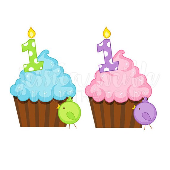 First Birthday Cupcake Cute Digital Clipart First Birthday Etsy