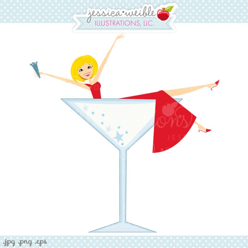 Woman in Martini Glass Character Illustration Cartoon Etsy