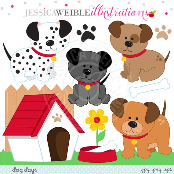 Dog Days Cute Digital Clipart for Invitations, Card Design, Scrapbooking, and Web Design, Dog Clipart Il_570xn