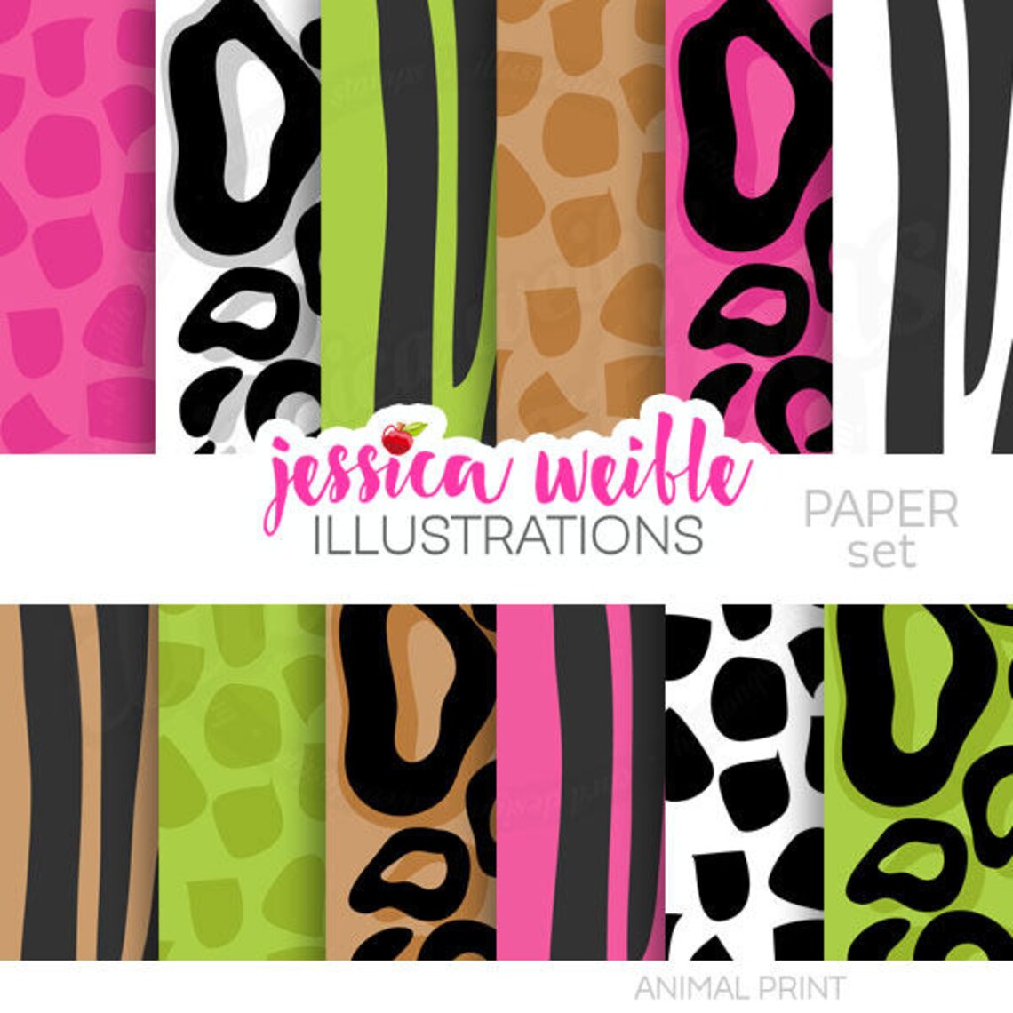 Animal Prints Cute Digital Papers for Card Design Etsy