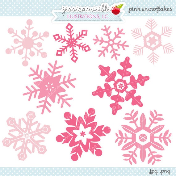 pink snowflakes cute digital clipart commercial use ok etsy