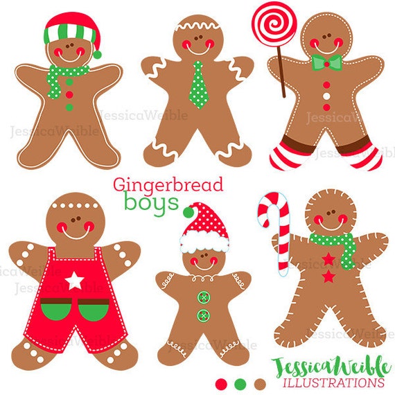 Gingerbread Boys Cute Digital Clipart - Gingerbread Cilp art, Christmas