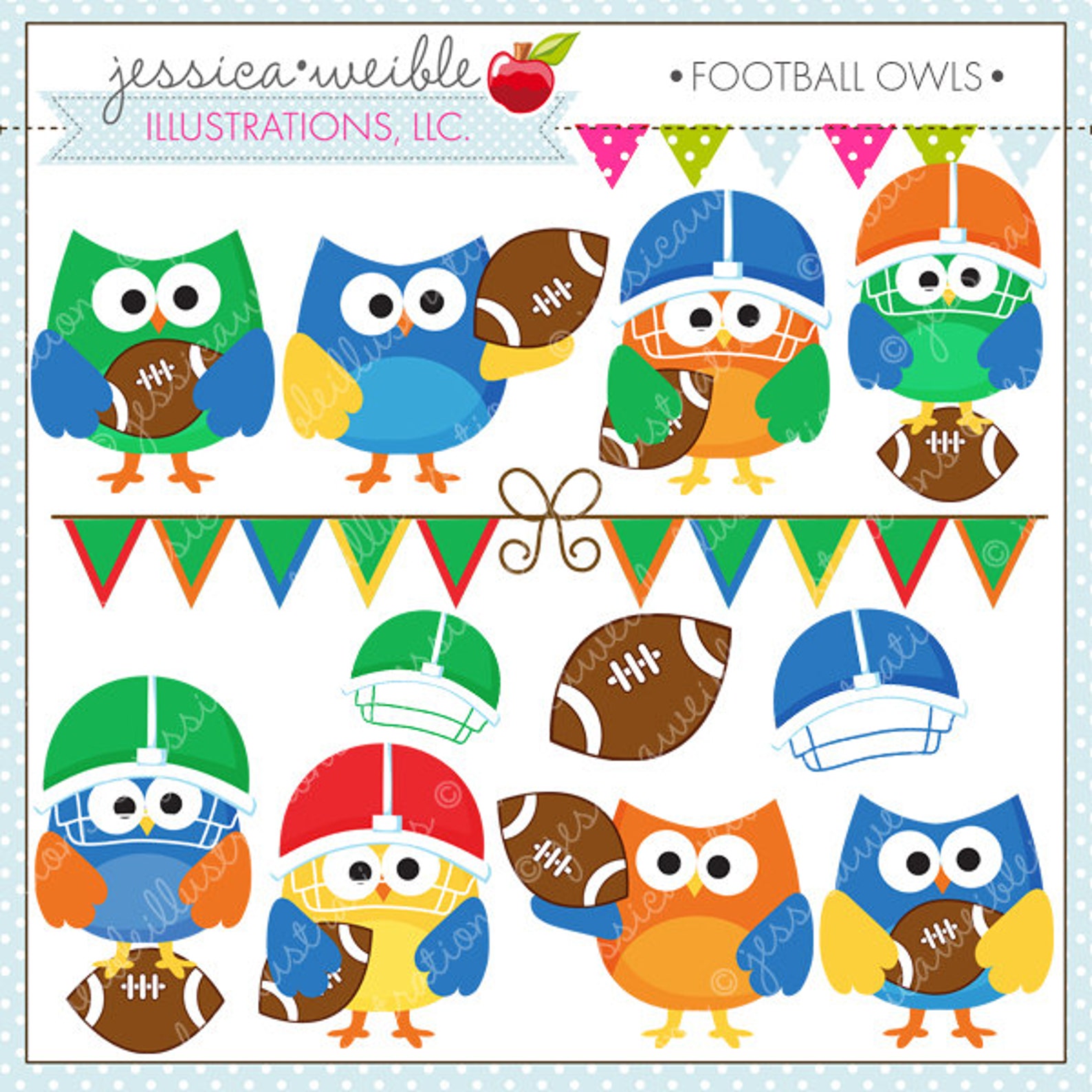 Football Owls Cute Digital Clipart Commercial Use OK Etsy