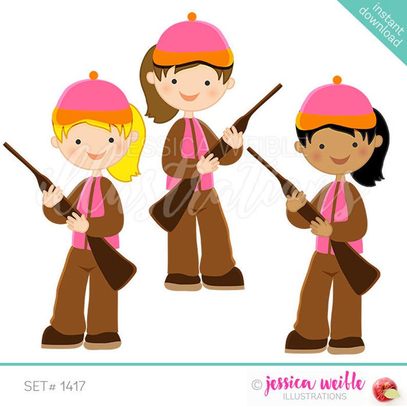 Hunting Girl Cute Digital Clipart Girl Hunter Clip art Girl Etsy