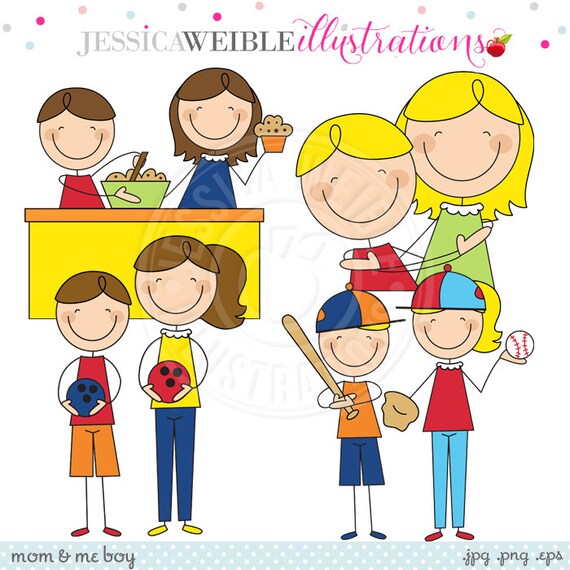 Mom and Me Stick Figures Boys V1 Cute Digital Clipart for Invitations, Card Design, Scrapbooking, and Web Design, Mothers Day Clipart Il_570xn