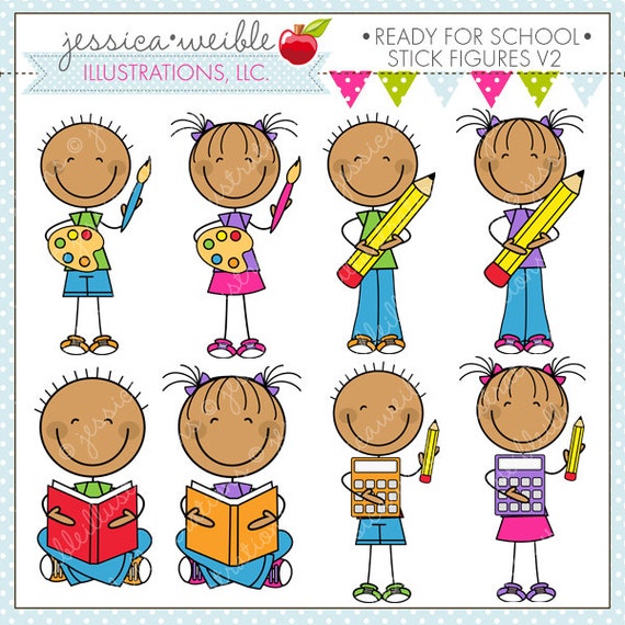 Ready For School Stick Figures V2 Cute Digital Clipart For Etsy