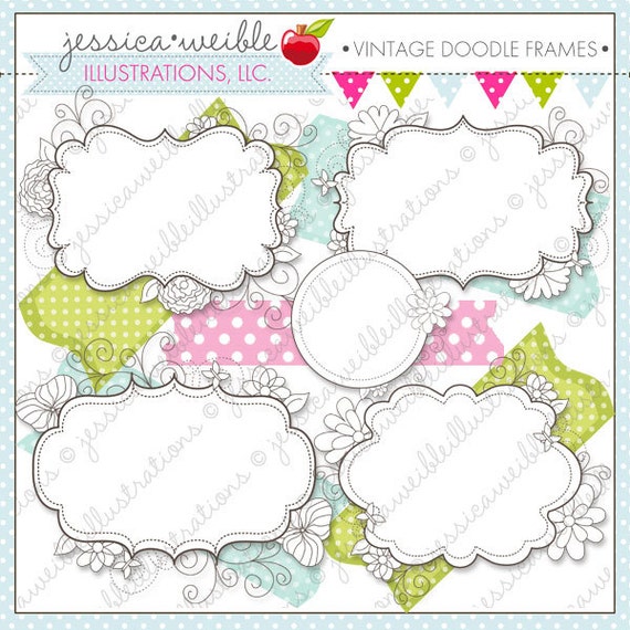 Vintage Doodle Frames - Cute Digital Clipart for Commercial and Personal Use, Frames Clipart, Vintage Il_570xn