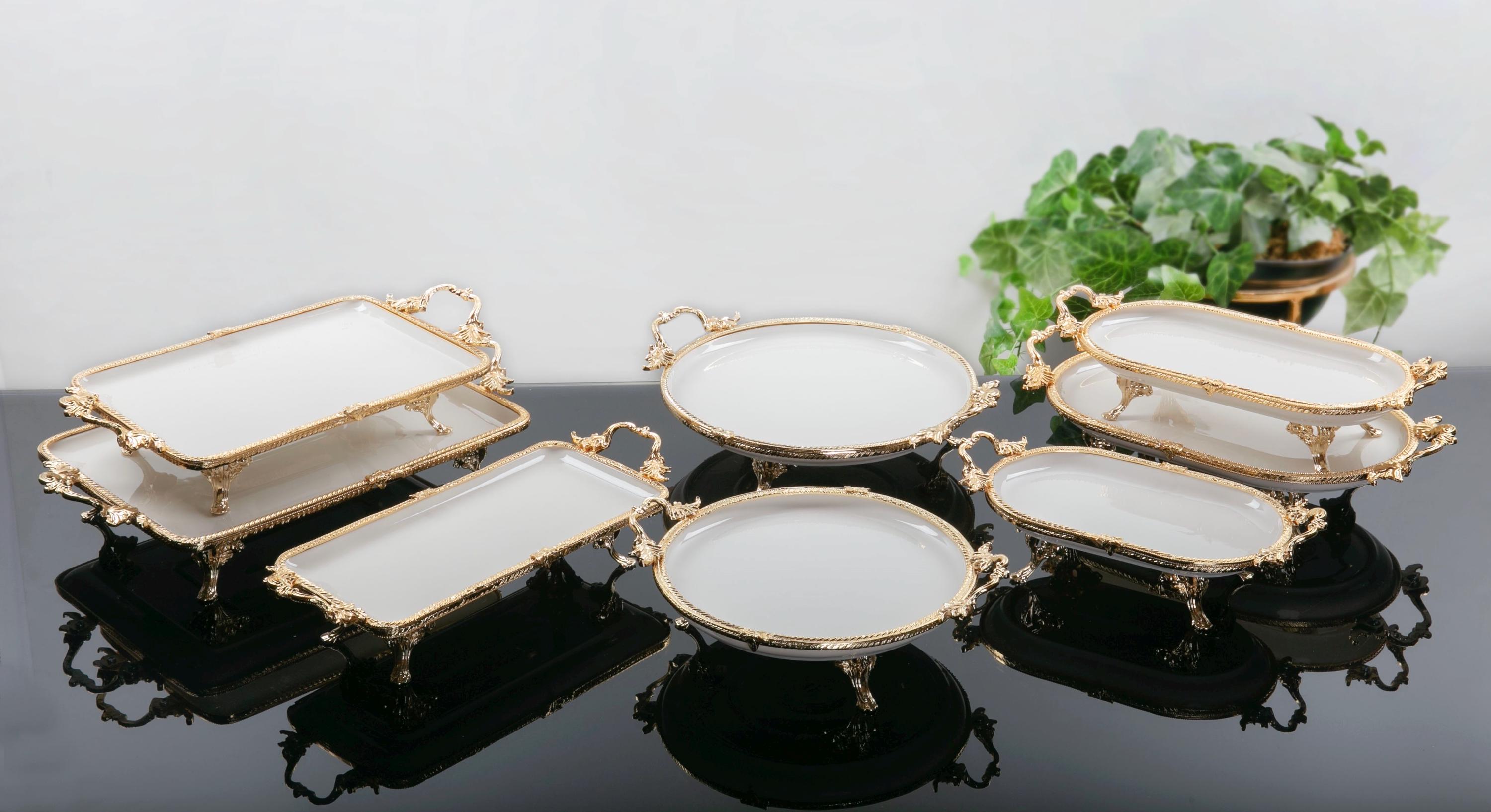 Elegant Porcelain Plate Set – Gold & Silver Dining Table Decor, Perfect for Celebrations and New Home Gifts