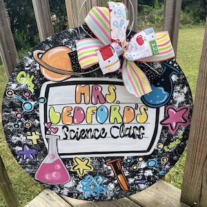 Custom Hand painted Teacher Door Hanger, Wood sign, science class