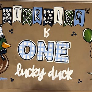 Banner pintado One Lucky Duck, papel Kraft, decoração de aniversário