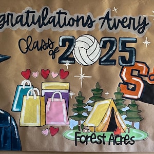 Banner personalizado pintado à mão, inspirado em formatura, papel kraft, decoração