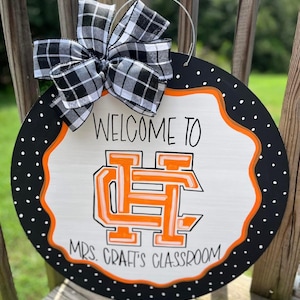 Custom Hand painted Teacher Door Hanger, Wood sign, classroom decor, school logo
