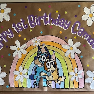Custom Hand-Painted Birthday Banner: Bluey Theme, Kraft Paper Decor