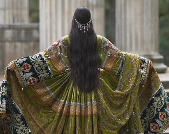 Handgefertigtes grünes afghanisches Brautkleid | Maxikleid mit Stammesstickerei