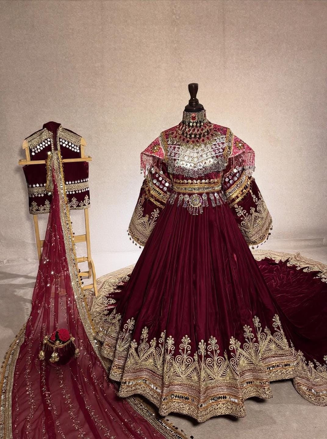 Maroon and Gold Wedding Dress - Etsy Israel