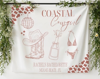 Coastal Cowgirl Bachelorette Party Banner Custom Coastal Bachelorette Decor Beach Bachelorette Photo Backdrop Cowgirl Bridal Shower Sign