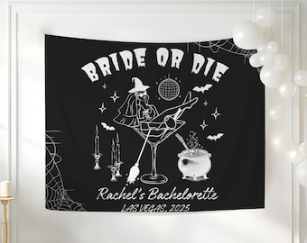 Bride or Die Bachelorette Decor Custom Witchy Bachelorette Banner Halloween Bachelorette Party Decor Spooky Bridal Shower Photo Backdrop