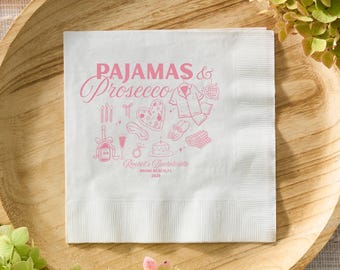 Pajamas and Prosecco Napkins Pajama Bachelorette Favors Sleepover Bridal Shower