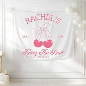 She&#39;s Tying The Knot Welcome Sign, Custom Tying The Knot Bridal Shower Banner, Coquette Bachelorette Decor, Bow Theme Bridal Party Backdrop