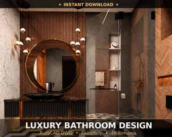Luxury Bathroom Interior Design | 3D Render, AutoCAD DWG, SketchUp File | Instant Digital Download