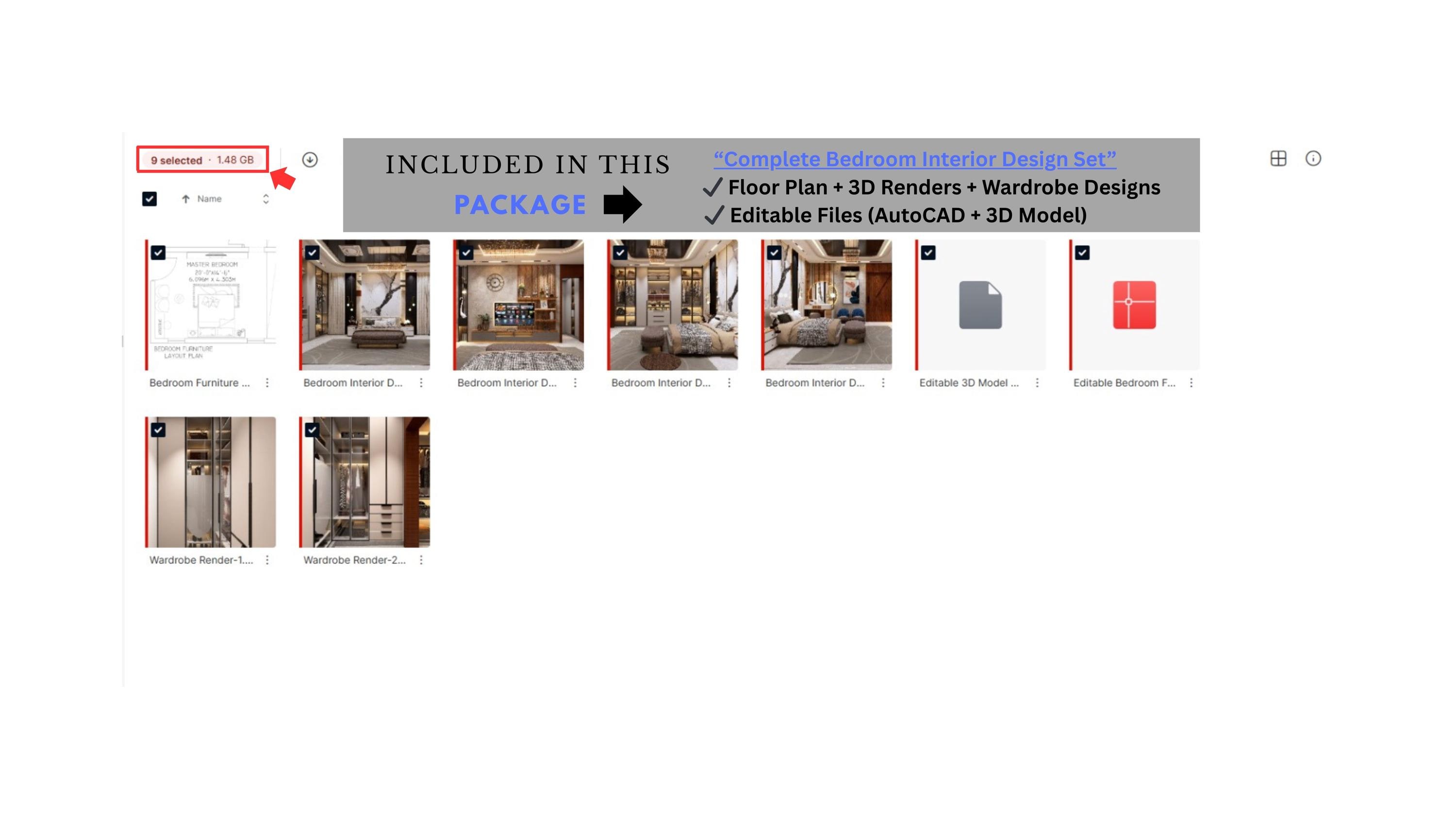 Editable Cad Files Modern Bedroom 3D Model: Interior Design Rendering (digital Download ...
