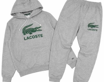 Gemêleerde grijze herenjoggingpak hoodie joggingbroek fleece trainingspak in lacoste-stijl, uniseks bijpassende set