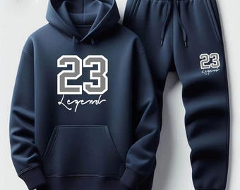 Marineblauwe hoodie-joggingbroek heren matchende set van 2 23 Legend Streetwear-trainingspak