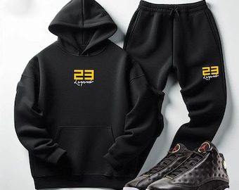 Zwartgele trainingspak 23 Legend hoodiejoggingbroek passend bij Air Jordan 13 play-offs