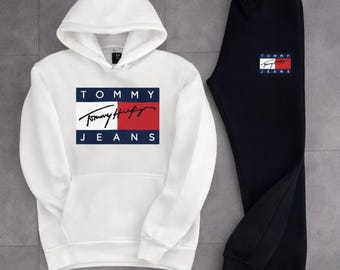 Uniseks wit en zwart joggingpak hoodie joggingbroek unisex fleece trainingspak met bedrukt logo streetwearset