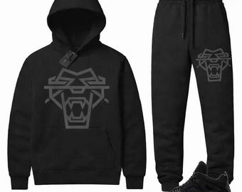 Black Lion Tracksuit Set: Hoodie and Joggers, Urban Streetwear Outfit